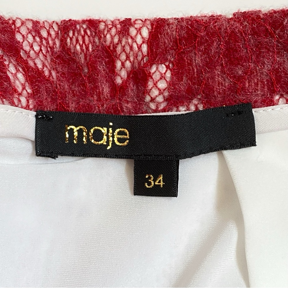 MAJE JIRONDA RED ROUGE LACE PRINT PLEATED HIGH WAIST MINI SKIRT - Picture 7 of 10